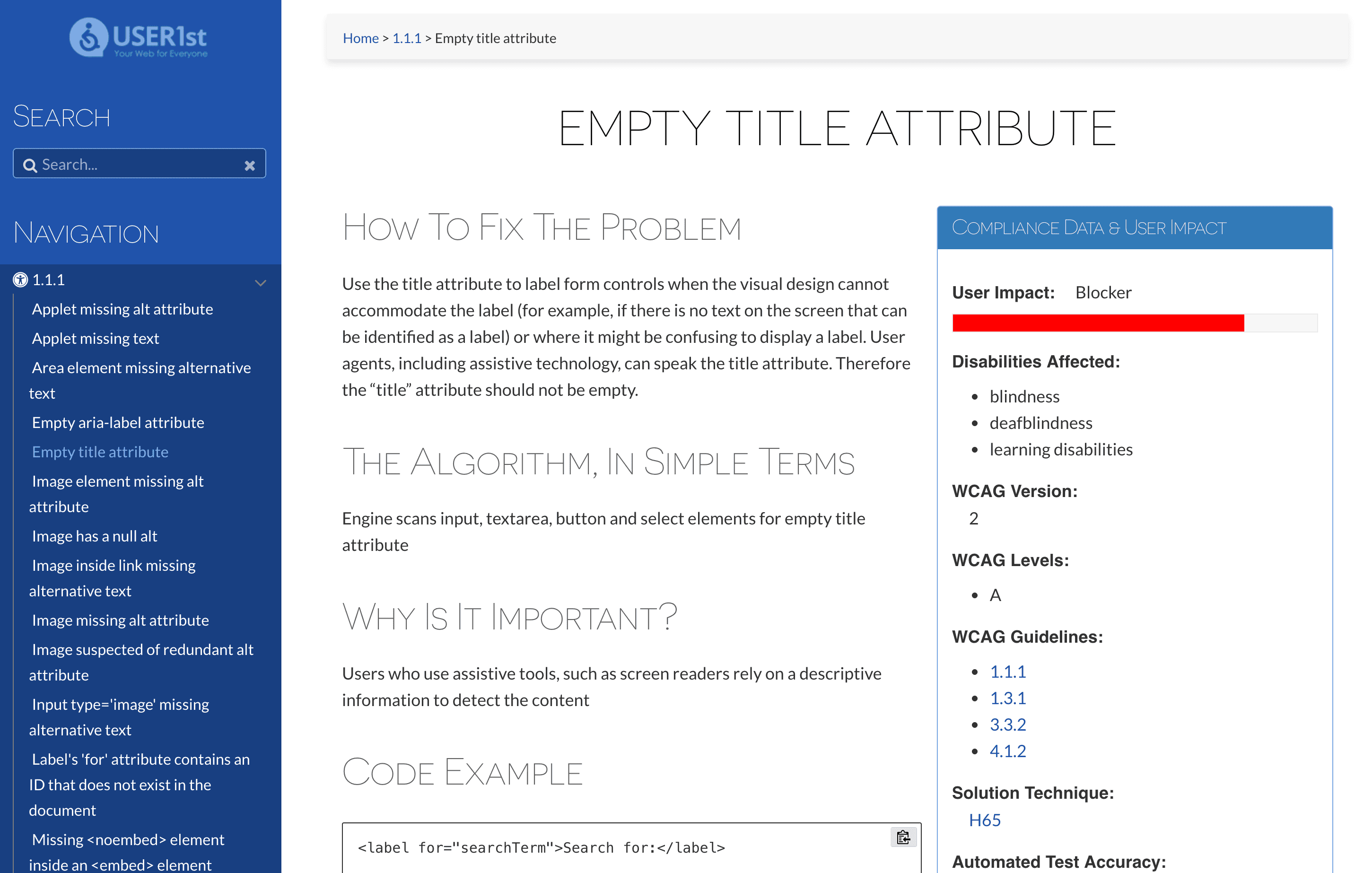 User1st accessibility rule documentation site